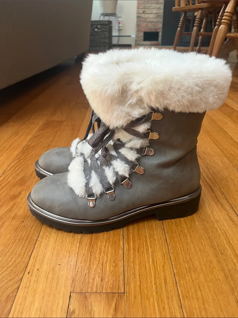 Target Taupe Winter Boots with White Faux Fur Trim